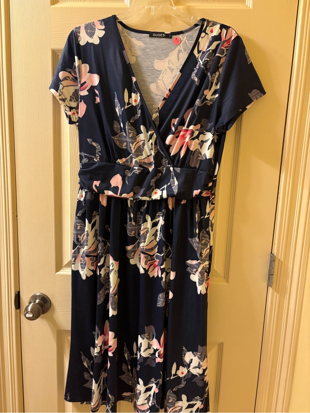 Ouges Navy Floral Wrap-Style Women's Dress